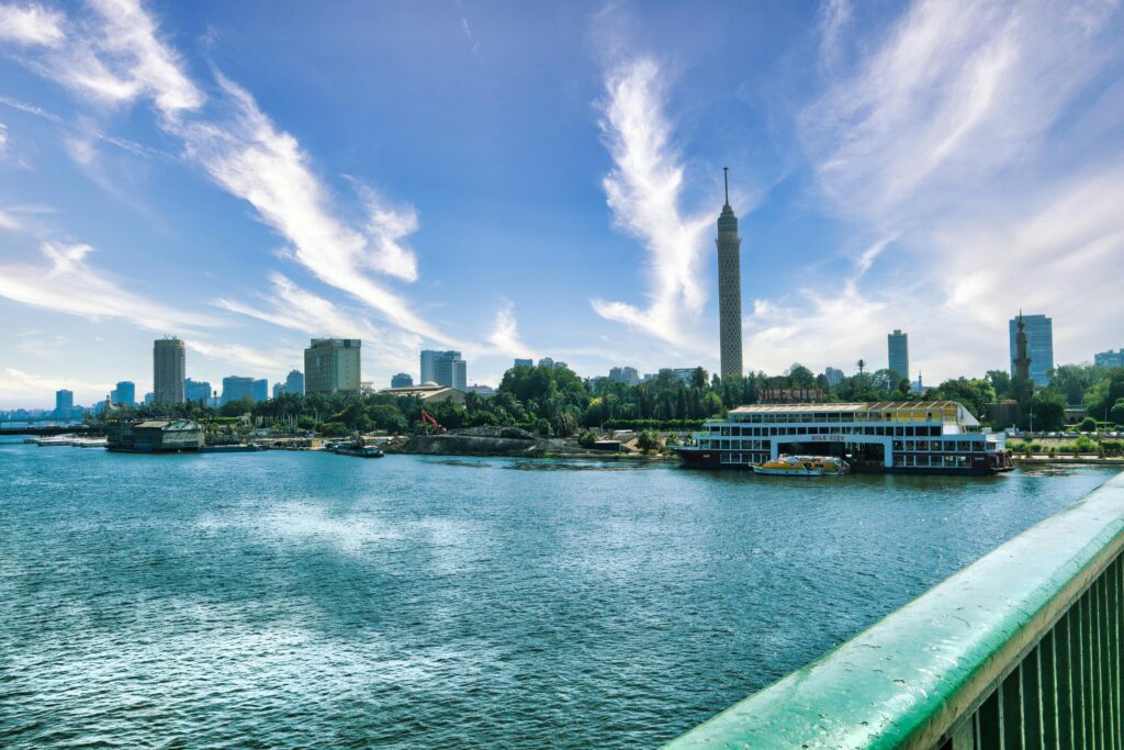 View of the Nile River and Cairo skyline near serviced apartments in Cairo